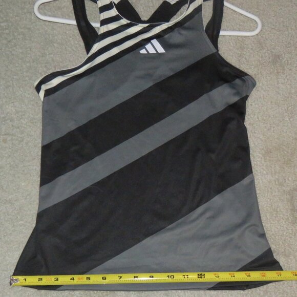 Adidas Sz Small Aeroready Pro Women's Tennis Y-Tank Top Black Gray White Stripe - Picture 10 of 16